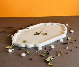 Luxury White Marble Serving Tray with Scalloped Edge Design for Kitchen Countertop <b>Coffee</b> <b>Table</b> & Vanity Decor - Product Image 4