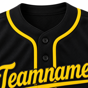 Custom Black Yellow Baseball Jersey Button Front Short Sleeve Team Uniform Sportswear - Product Image 4