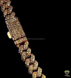 Collier chaîne cubaine pour hommes et femmes, plaqué or 18 carats, style hip-hop, avec diamants Moissanite, bijoux de luxe scintillants - Product Image 5