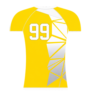 Yellow White Short Sleeve Rowing Baselayer Crew Neck <b>Geometric</b> Performance Training Athletic Sports Compression <b>Shirt</b> - Product Image 2
