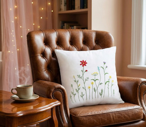 Funda de Almohada Cuadrada Bordada Personalizada al por Mayor, con Diseño de Flores Silvestres, Estilo Marino, Vintage, 100% Algodón, para Hotel y Hogar - Product Image 4