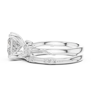 Bague de fiançailles en or massif 18 carats certifiée IGI avec diamant de laboratoire taille princesse 2 carats, ensemble nuptial Milgrain, alliance assortie VVS E-F - Product Image 4
