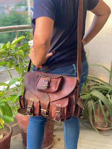Handmade Goat Leather Handbag Sling Bag Casual Shoulder Brown 10*13 Inch Bag - Product Image 4