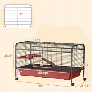 Gabbia per piccoli animali da 48 pollici con ruote, piattaforma, rampa e casetta per conigli o furetti, include mangiatoia - Product Image 2