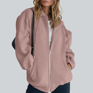 Best <b>Sale</b> Women's Oversized Lightweight <b>Zipper</b> Hoodie Front 100% Cotton Eco-Friendly Breathable Casual Wear OEM Customizable - Product Image 4