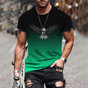 T-shirt pour homme en polyester et coton écologique respirant avec broderie 3D d'aigle dégradé, idéal pour les sports de plein air et les loisirs d'été, séchage rapide - Product Image 2