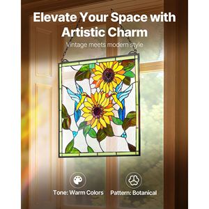 Pour Tiffany Style 20X20 Pouces Vitrail Suspendu Panneau de Fenêtre avec Chaîne Élégant Décor À La Maison - Product Image 2