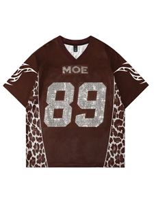 เสื้อฟุตบอลตาข่ายสีน้ำตาลสำหรับผู้หญิง คอกลม แขนสั้น ประดับเพชร 89 ลายเสือดาว ทรงหลวม สวมใส่สบาย - Product Image 4
