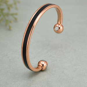 Brazalete Kada de Cobre Sólido Magnético con Incrustaciones Negras de Calibre Grueso, Joyería Metálica de Moda con Diseño Exquisito en Relieve - Product Image 2