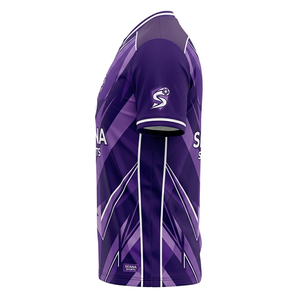 SFANA SPORTS Men's Purple Soccer Jersey Short Sleeve Crew Neck Geometric Print Moisture Wicking <b>Athletic</b> Fit - Product Image 2