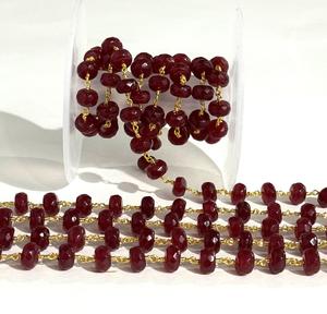 Chaîne de perles en rubis naturel de 8 mm, fil plaqué or, chaîne de chapelet, fabrication de bijoux, fournitures de bricolage - Product Image 1