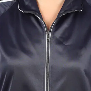 <b>Women's</b> <b>Navy</b> Blue 2-Piece Satin Tracksuit Set Full Sleeve Zip-Up Jacket and Pants Sporty Style Regular Fit All Seasons Wear - Product Image 6