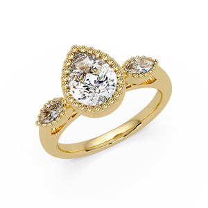 Anillo de Boda Vintage de Oro de 14K con Borde Milgrain y Diamante Cultivado en Laboratorio en Forma de Pera de 1.00 Ct con Certificado IGI y Acento Marquise - Product Image 2