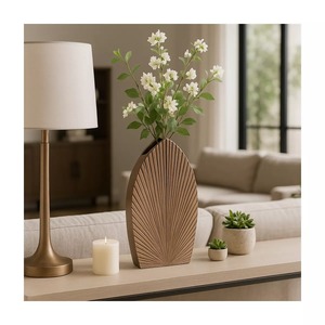Formscape Modern Bronze <b>Vase</b> With <b>Ribbed</b> Texture 12x8x3 Inch Handmade Decorative Flower Holder - Product Image 6