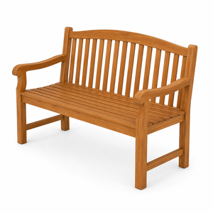 Solid Teak Wood Outdoor Garden <b>Bench</b> Traditional Design Saber <b>Leg</b> Slatted Seat Backrest Curved Armrests Eco-Friendly Durable - Product Image 2