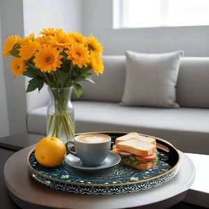 Nouveau plateau rectangulaire en émail imprimé bois, magnifique vaisselle pour la cuisine et la restauration, plateau de service pour thé et café, décoratif en bois - Product Image 3
