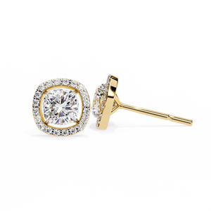 Pendientes de Diamante Corte Cojín con Halo en Oro Amarillo de 18K, Joyería Fina Elegante para Mujer, para Aniversario de Bodas y Eventos Especiales - Product Image 1