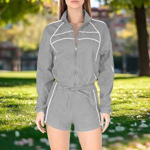 Women's 2 Piece Workout Set Waterproof Breathable Windproof Stand Collar <b>Zip</b> Jacket Jogger Shorts Gym Lounge Tracksuit Autumn - Product Image 3