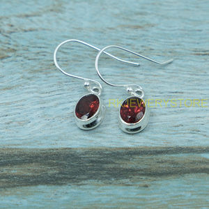 ต่างหูพลอยโกเมนสีแดงธรรมชาติ ต่างหูพลอยเจียระไน เงินแท้ 925 ต่างหูห้อยทำมือ เครื่องประดับพลอยโกเมนสำหรับผู้หญิง - Product Image 6