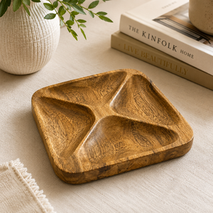 Bandeja de Servir de Madera Hecha a Mano con 4 Compartimentos |   Plato Multiusos para Aperitivos |   Bandeja de Madera para Frutos Secos y Aperitivos - Product Image 6