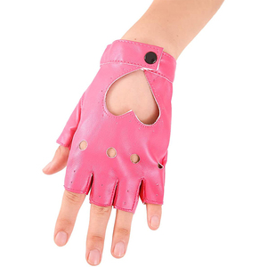 Pink Sheep Leather Waterproof Fingerless Gloves with Heart Cutout for Unisex Driving & Casual Winter Use - Product Image 5