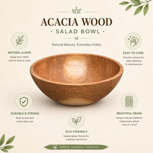 Bol à salade en bois d'acacia de qualité supérieure, bol de service en bois naturel, écologique, fait main, pour fruits, collations, mélange, décoration de cuisine et de salle à manger - Product Image 5