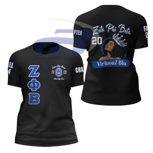 Camiseta de la Hermandad Zeta Phi Beta, Camiseta Negra de Algodón con Letras Griegas ZPB, Ropa de Hermandad Universitaria, Camiseta Personalizada con Cualquier Diseño de Logotipo - Product Image 1