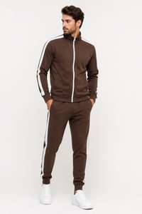 Men Tracksuit Solid Color Brown Full <b>Zip</b> Jacket Crew Neck T-<b>Shirt</b> Jogger Pants Breathable Casual Autumn Wear Regular Fit - Product Image 6