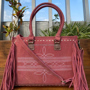 2025 New <b>Boot</b> Stitch Pink Suede Leather Fringe Tote Bag for Women's Western Concealed Carry Genuine Leather Crossbody Handbags - Product Image 2