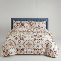 Parure de lit beige Keyseria avec 2 taies d'oreiller, drap plat en coton imprimé floral moderne 150 TC