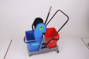 Double Bucket <b>Mop</b> Cart 10-15L With Side Press Mechanism Red And Blue Plastic Modern Style - Product Image 2