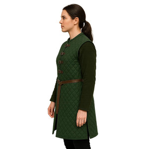 Suministros de Fábrica: Abrigo Gambeson Medieval Acolchado Verde para Mujer, Chaqueta Aketon con Correas de Cuero, Uniforme de Cosplay - Product Image 2