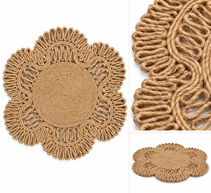 Handwoven Natural Jute Braided Area <b>Rug</b> Modern Style Low <b>Pile</b> Non Slip Washable Bohemian Pattern Medium <b>Thickness</b> for Home - Product Image 2