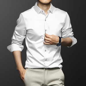 High Quality <b>Men's</b> Long Sleeve O-Neck Loose Fit Luxurious Wrinkle-resistant Non-iron Pattern Formal Ice <b>Silk</b> Knitted <b>Shirts</b> 6XL - Product Image 2
