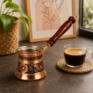 Handmade Engraved Copper Turkish Coffee Pot Cezve Ibrik Wooden Handle <b>Arabic</b> Greek Espresso Coffee Maker Milk Warmer Gift Pot - Product Image 3