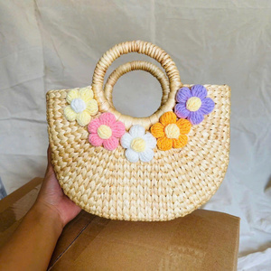 Handmade Vintage Summer Casual Tote Shoulder <b>Bag</b> Women Beach Woven <b>Straw</b> Travel Vietnam Zipper Chains Scarves Pearl Feather - Product Image 1