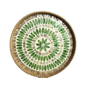 Luxury Rattan and Mother of Pearl Ottoman <b>Tray</b> for Home Accessories - Product Image 3