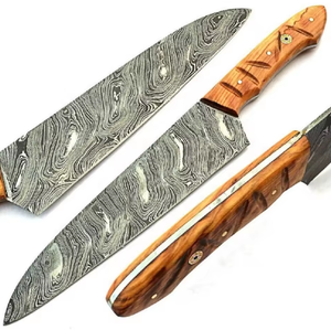 Cuchillo de Chef de Acero de Damasco Hecho a Mano de Alta Calidad, Duradero, Apto para Lavavajillas, Ambidiestro, Acabado Moderno Cepillado, Hoja de Prestigio - Product Image 1