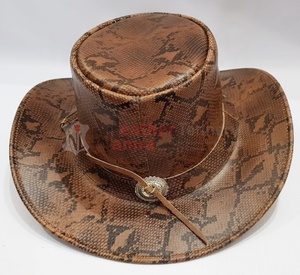 Sombrero de Vaquero de Cuero con Estampado de Serpiente Exótica, Estilo Rodeo Occidental Marrón, Ala Ancha, Ojales Metálicos, Accesorio de Moda para el Cabeza Estilo Rancho - Product Image 3