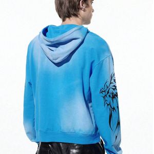 Custom Blue Graphic Tribal Print <b>Hoodies</b> Men Y2K <b>Gothic</b> Oversized Sweatshirt High Quality Heavyweight Pullover Streetwear Bulk - Product Image 3