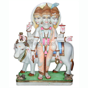 Premium Marble Lord Dattatreya Statue with Kamadhenu Cow | Handcrafted White Marble Dattatreya Murti | MALIYAS Jaipur - Product Image 2