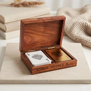 Boîte de rangement en bois pour cartes de jeu d'intérieur, étui personnalisé en bois pour cartes de poker - Product Image 3