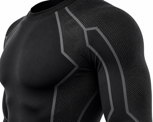 <b>Men's</b> Long Sleeve <b>Compression</b> Rash Guard Black Quick Dry Breathable Eco-Friendly Nylon Polyester Athletic Workout Top - Product Image 4