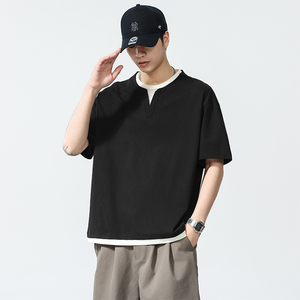 T-shirt streetwear surdimensionné pour homme, imprimé sur mesure, en tricot, spandex/polyester, col en V, manches courtes, décontracté, respirant, écologique - Product Image 5