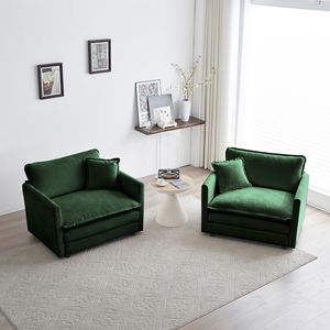 Set di 2 Poltrone di Lusso in Ciniglia Verde con Cuscini Decorativi per Soggiorno - Product Image 1