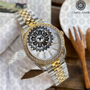 PISIN Montre automatique de luxe pour homme en or 41 mm avec verre saphir, lunette sertie de diamants, analogique, mécanique, fermoir pliant - Product Image 2