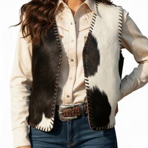 Chaleco de Cuero Genuino de Piel de Vaca Natural para Hombre, Sin Mangas, de Alta Calidad, con Pelo de Vaca, Personalizado - Product Image 2