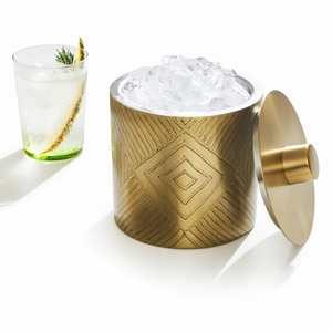 Seau à glace avec couvercle, double paroi isolée, en acier inoxydable, refroidisseur à vin, motif géométrique, refroidisseur à champagne en métal doré pour hôtel - Product Image 1