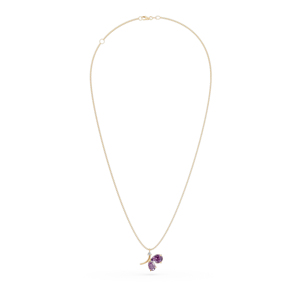 Women's 18K <b>Gold</b> Amethyst <b>Pendant</b> Necklace With Diamond Round Brilliant Cut Plant Shape Box Chain Romantic Everyday Wear - Product Image 3