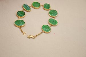 สร้อยข้อมือเงินแก้วเขียวแกะสลักแบบกรีก เครื่องประดับโรมัน ทำด้วยมือ สไตล์โบราณ ของขวัญสุดพิเศษ วันแม่ - Product Image 2